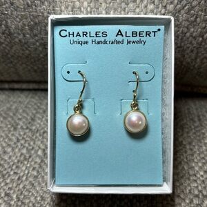 Charles Albert Women's Alchemia Pearl Drop Earrings, Handcrafted, 1.25", Hypoall